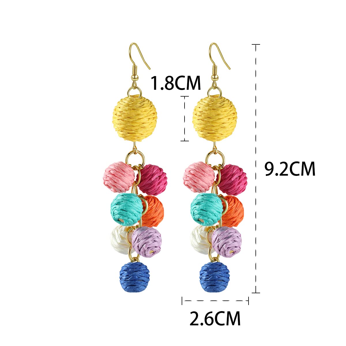 Colorful Raffia Earrings Boho Rattan Raffia Statement Drop Dangle for Women Lightweight Straw Wicker Earrings Summer Beach Vacation Earrings Jewelry Accessories Gifts (Rainbow)