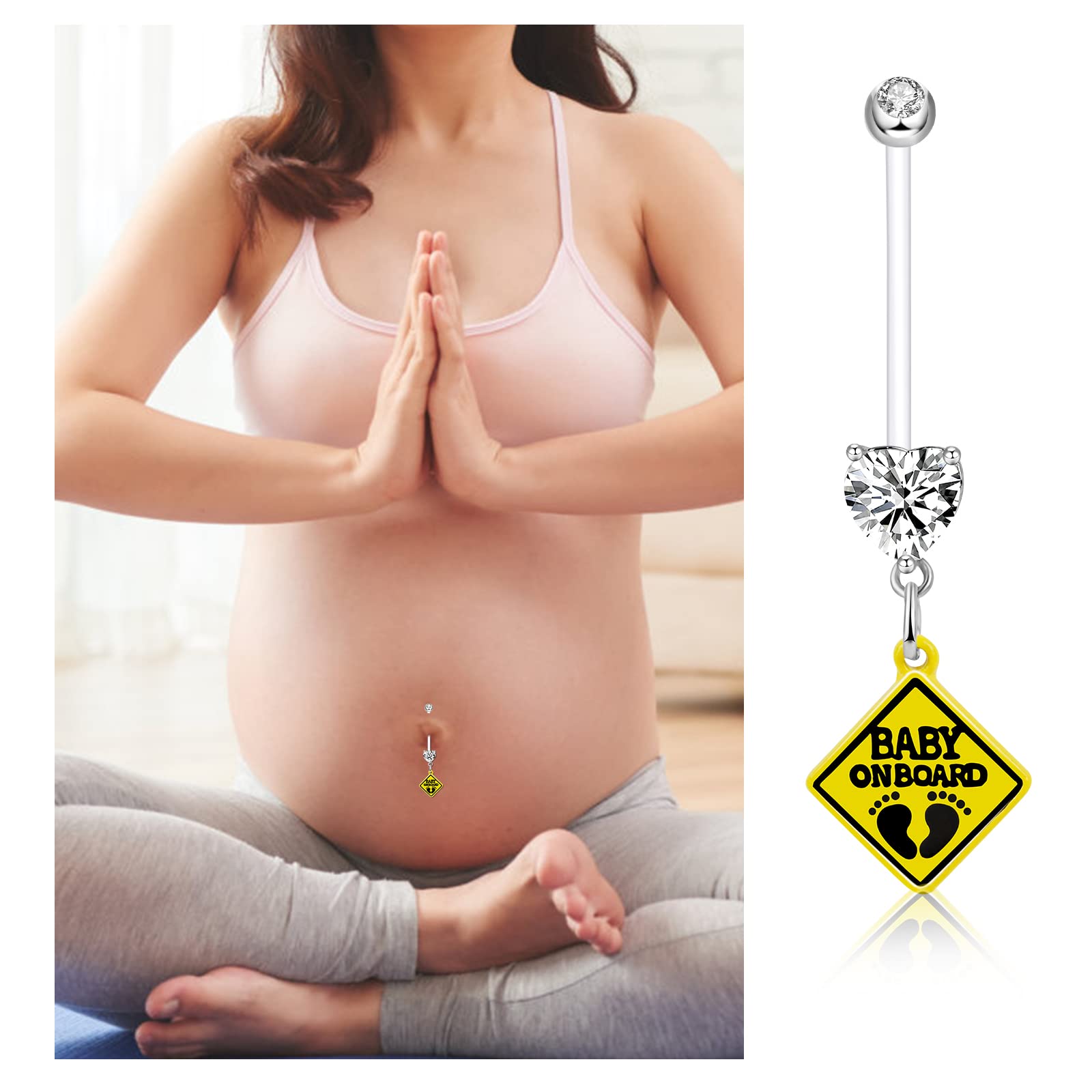 ONESING 3 Pcs 14G Pregnancy Belly Button Rings Flexible Maternity Belly Button Rings Plastic Long Pregnancy Belly Rings 38mm Cute CZ Jewelry Hypoallergenic Sport Navel Rings