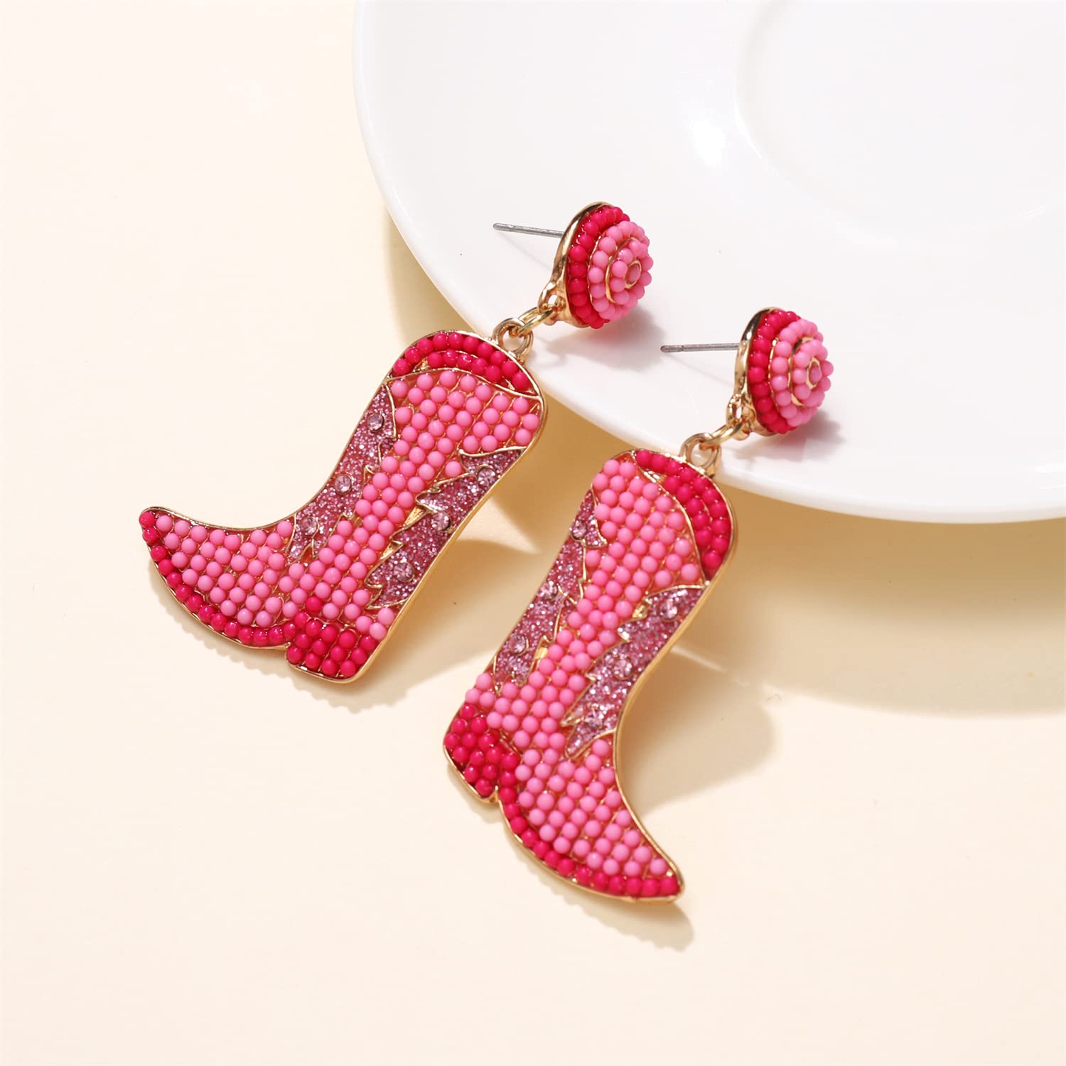 Beaded Cowboy Boot Earring Western Cowgirl Boots Earrings for Women Boho Shoes Dangle Drop Earrings Y2k Jewelry Party Gift, Zinc, No Gemstone