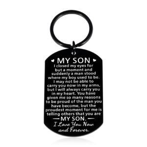 Inspirational Keychain Gift for Son Him from Mom Dad To My Son Back To School First Day of School Graduation Birthday Gifts Christmas Valentines Gift for Teen Boy Adult Son Stepson from Mother Father