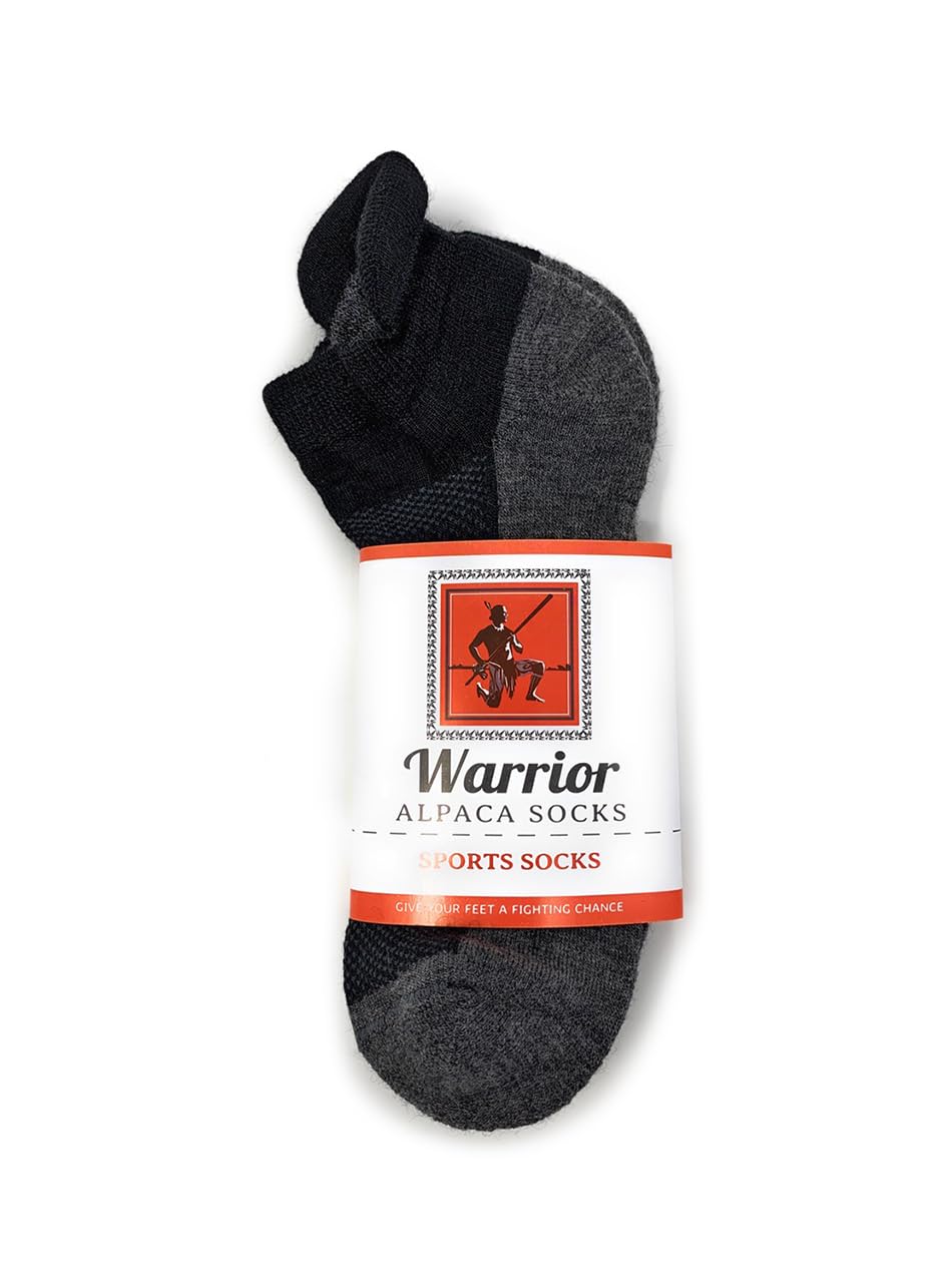 Warrior Alpaca Socks - Unisex High Performance Cross Trainer Athletic Socks (Large, Black/Grey Ankle)