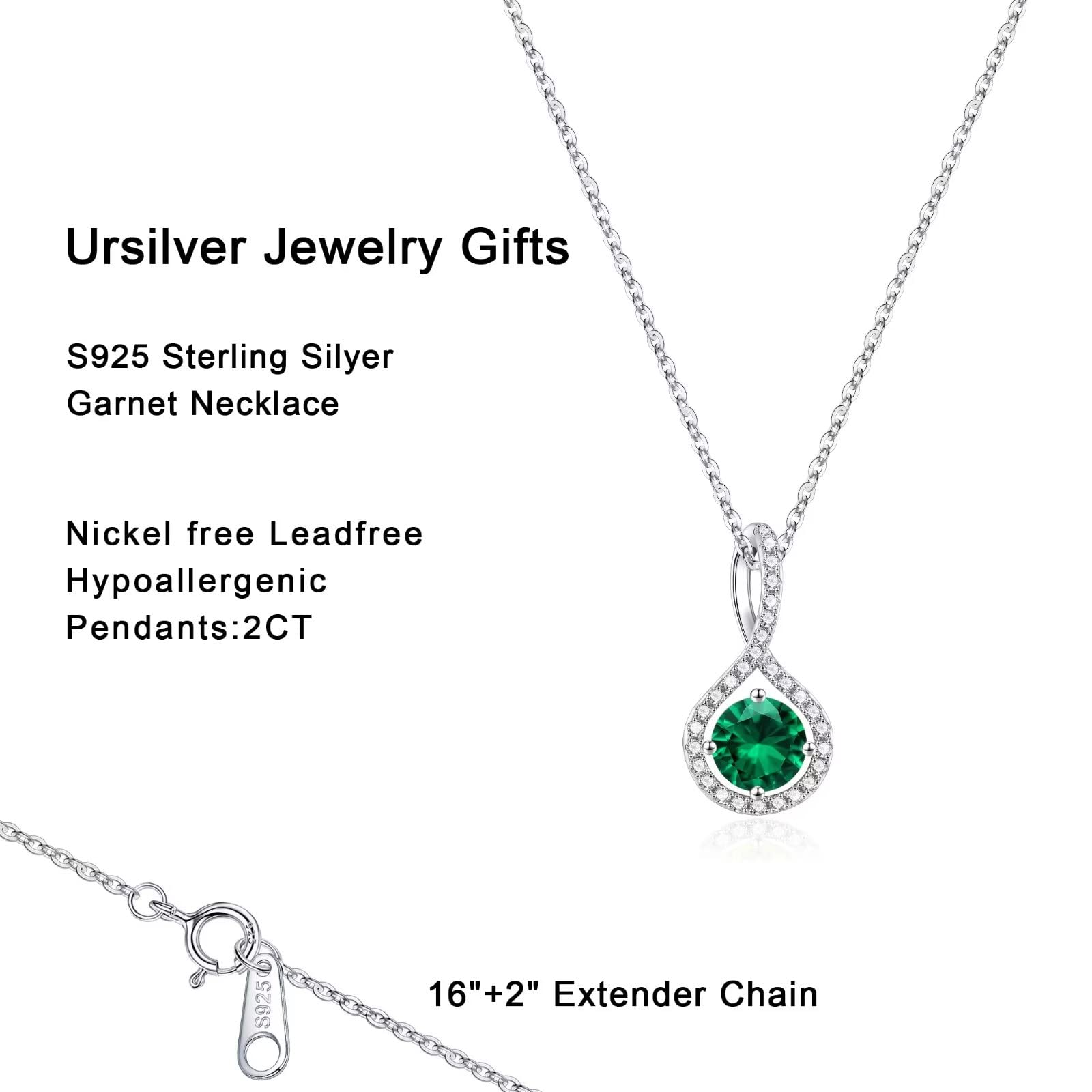 Ursilver Emerald Necklace for Women - S925 Sterling Silver Birthstone Necklace 2CT Emerald Necklace May Birthday Gifts May Birthstone Necklace May Birthstone Jewelry Mothers Day Gifts for Women