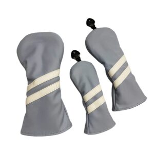 3pcs Golf Wood Head Covers Headcovers Set includes Driver Headcover fits up to 460cc Drivers, Rotatable Golf Fairway Wood Headcover and Hybrid Head Cover (Light Blue| white stripes)