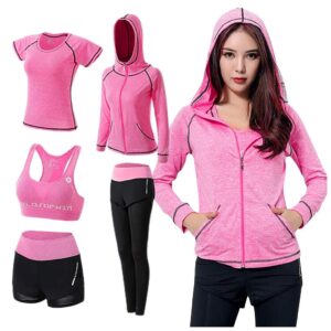 HGps8w 5pcs Workout Sets Outfits for Women, Women's Athletic Sport Yoga Gym Fitness Exercise Clothes Jogging Tracksuits