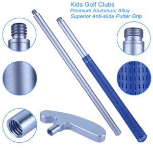 Wassteel Kids Golf Clubs-6063 Aluminum Alloy Golf Putter for Kids Left Handed Golf Set, Indoor/Outdoor Two - Mini Golf Putters Golf Gifts for 5~9 Year Old Boys Girls & 5 Plastic Golf Balls-Silver&Blue