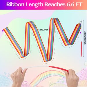 12 Pack Rainbow Dance Ribbons,6.6Ft Dance Ribbons Streamers Rhythmic Gymnastics Ribbon Twirling Ribbons,Baton Twirling Wands on Sticks for Kids Artistic Dancing,Talent Shows,Gymnastics Party Favors