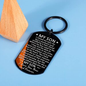 Inspirational Keychain Gift for Son Him from Mom Dad To My Son Back To School First Day of School Graduation Birthday Gifts Christmas Valentines Gift for Teen Boy Adult Son Stepson from Mother Father