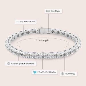 FRIENDLY DIAMONDS 5 Carat IGI Certified Lab Grown Diamond Bracelet Line 7" | 14K in White Gold | Aldea Oval Lab Diamond Tennis Bracelet | Prong Settings | FG-VS1-VS2 Quality