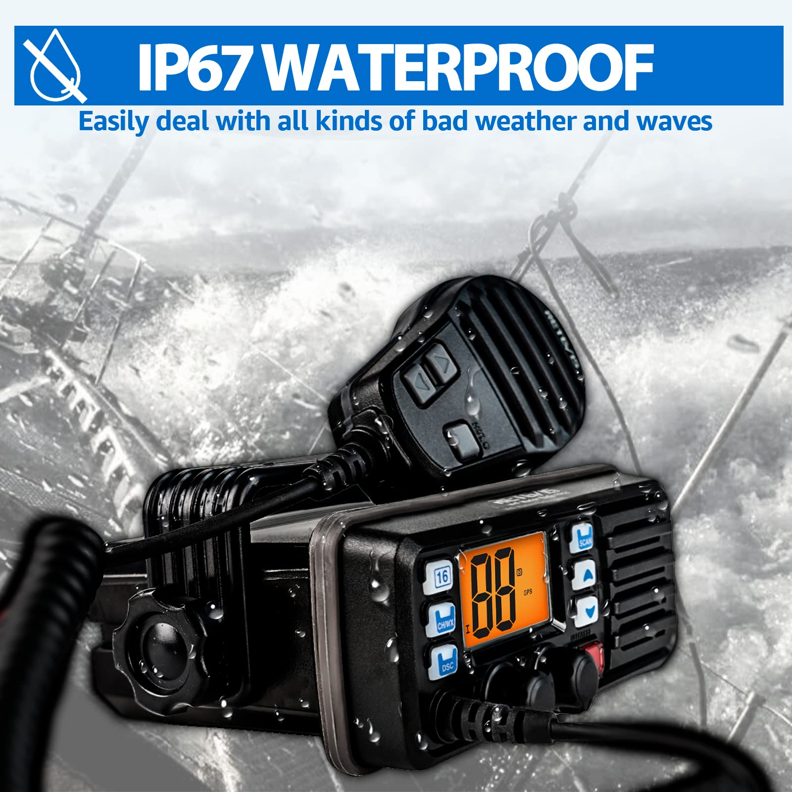 Retevis RM20 Marine VHF Radios for Boats, Marine Band Radio, Built in GPS, DSC, IP67 Waterproof, NOAA Weather, Fixed Mount Ship to Shore Radio for Boats(Black)