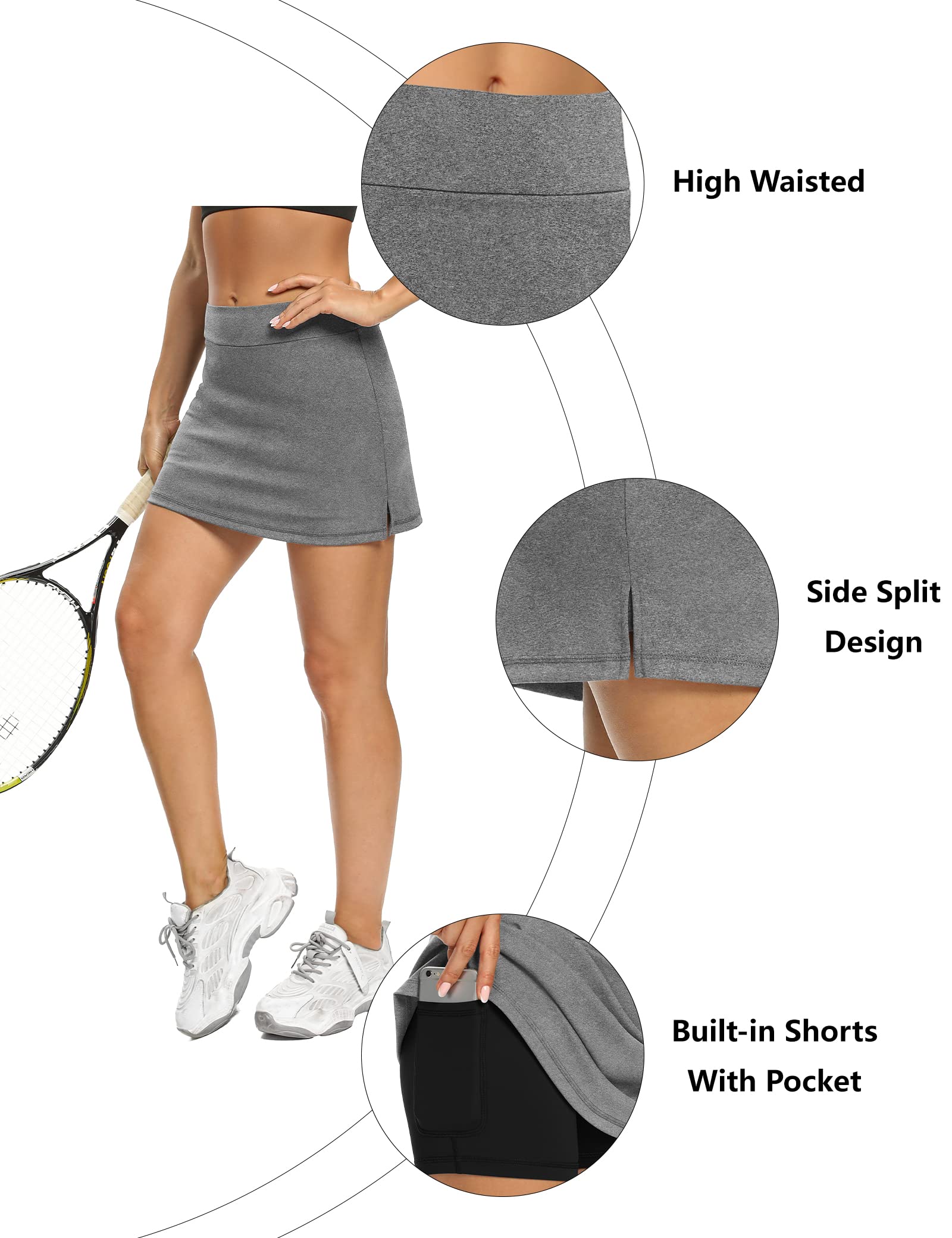 LouKeith Tennis Skirts for Women Golf Athletic Activewear Skorts Mini Summer Workout Running Shorts with Pockets Light Gray S