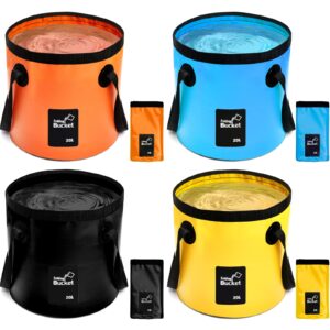 tessco 4 pcs 20l collapsible bucket with handle 5 gallon portable collapsible folding bucket foldable water container for camping hiking fishing car washing (blue, yellow, orange, black)