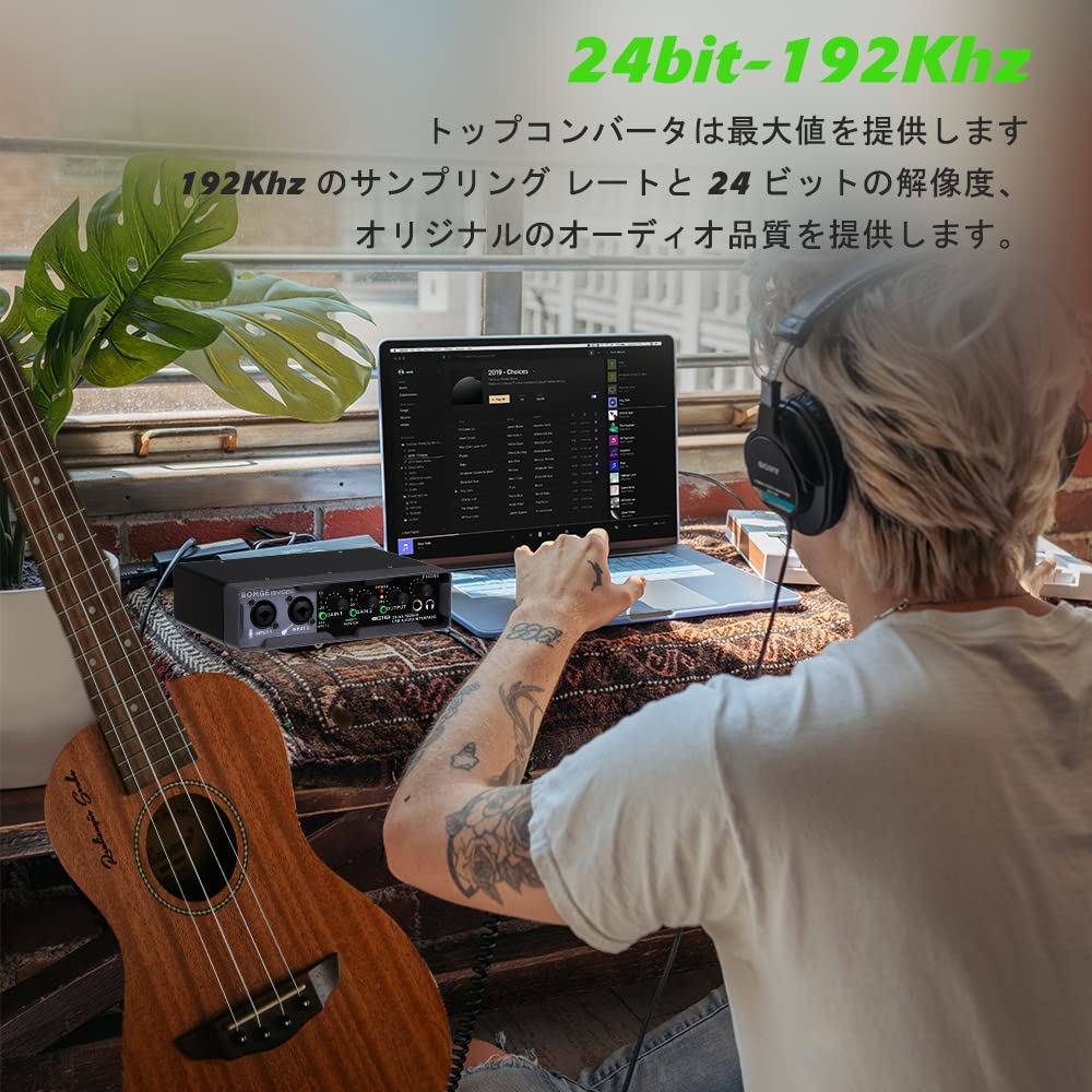 BOMGE USB Audio Interface(24 bit/192 kHz) with XLR,phantom power,Direct Monitoring,Loopback for PC Recording,Streaming,Guitarist,Vocalist and Podcasting