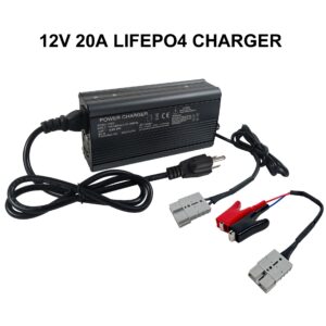 YZPOWER 14.6V 20A Lifepo4 Battery Charger for 12.8v 12v Lithium Iron Phosphate Batteries AC-DC Battery Charger Automatic Smart Portable Trickle Charger for Car Boat RV Lawn Mower Motorcycle Golf Cart