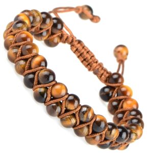 MASSIVE BEADS Natural Chakra Healing Power Crystals Macrame Bracelet Yoga Double Layer Stone Beads Gemstone Meditation Relax Anxiety Bangle for Unisex Women Men (Yellow Tiger Eye, 6mm)