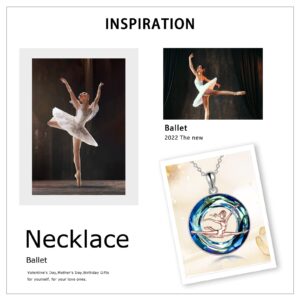 POPLYKE Ballerina Necklace Gifts Sterling Silver Dance Pendant with Circle Bklue Crystal Jewelry for Women Dancer (silver-Ballerina Circle Crystal Necklace)