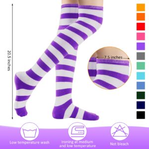 JaGely 12 Pairs Women Thigh High Socks Striped Knee High Socks Thigh High Socks for Women Multicolored Elastic over The Knee Long Stocking Socks for Women Girls Anime Cosplay Daily