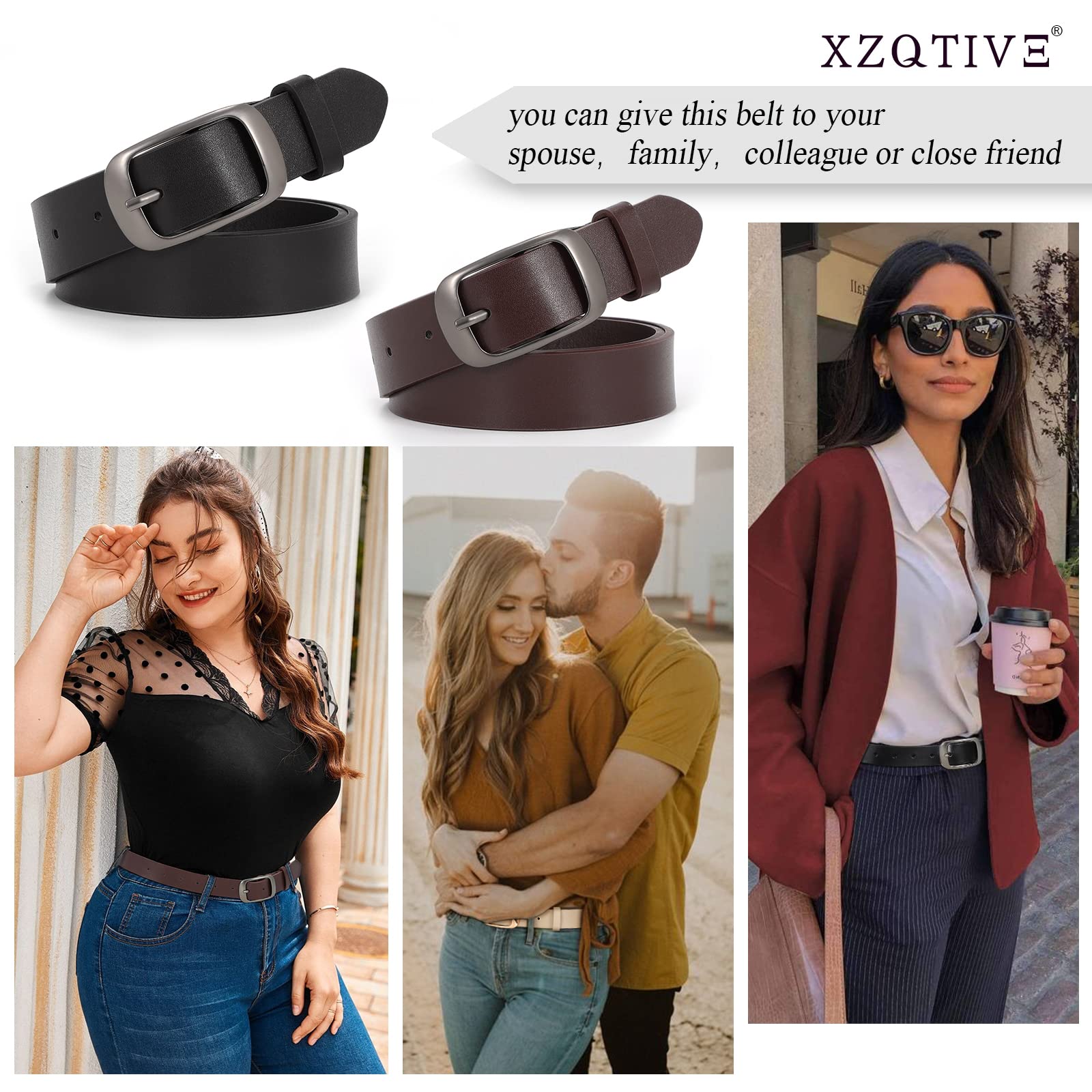 XZQTIVE 2 Pack Women Plus Size Leather Belts Fashion Cowhide Waist Belt with Solid Pin Buckle for Jeans Pants Dress