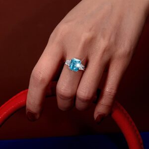 shuaiguo 925 Sterling Silver London Blue Topaz Women's Engagement Ring 14K White Gold Women's Solitaire Ring