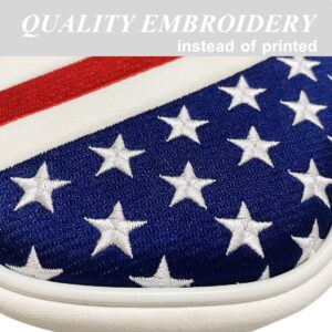 Embroidery Stars & Stripes Center Shafted Golf Mallet Putter Cover Magnetic Mallet Putter Head Cover Club Protective Case, Red White Blue Mallet Putter Headcover