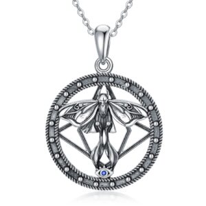 PROESS Moth Necklace for Women Sterling Silver Luna Moth Pendant Necklace with Evil Eye Wiccan Goth Moth Jewelry Gifts