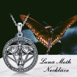 PROESS Moth Necklace for Women Sterling Silver Luna Moth Pendant Necklace with Evil Eye Wiccan Goth Moth Jewelry Gifts