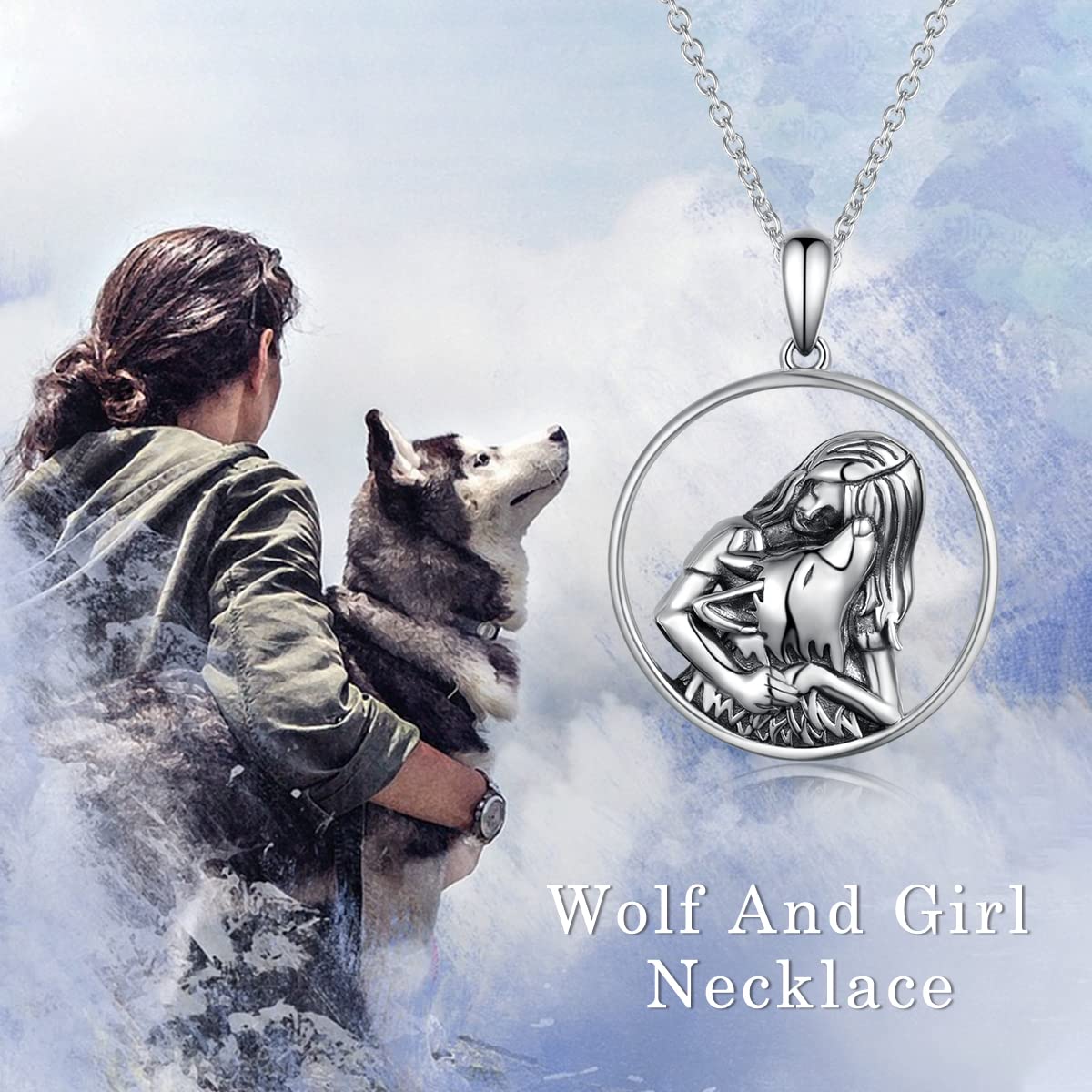 CVRAVO Wolf Necklace 925 Sterling Silver Wolf Pendant Necklace Spirit Animal Wolf Jewelry Gifts for Women Wife Mom