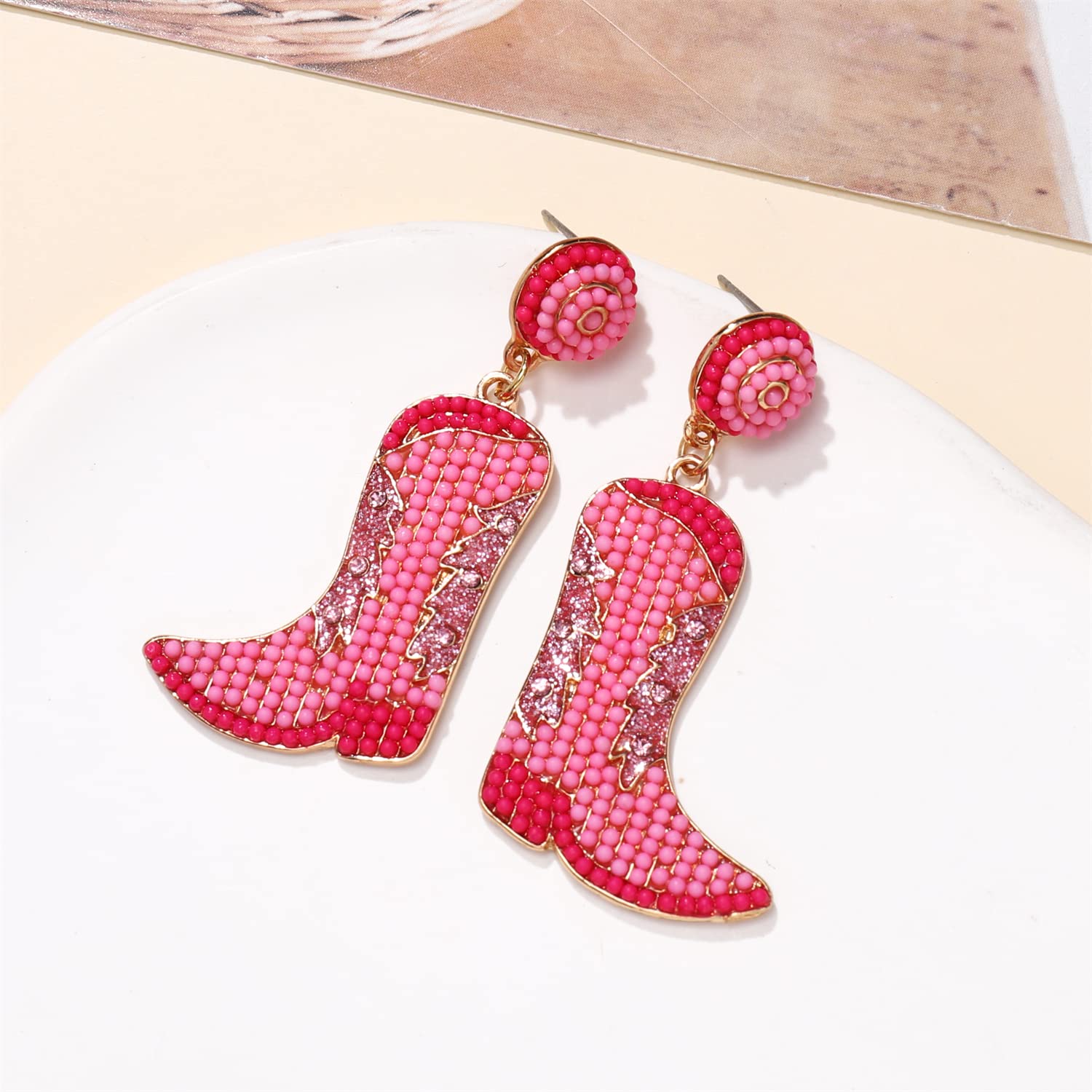 Beaded Cowboy Boot Earring Western Cowgirl Boots Earrings for Women Boho Shoes Dangle Drop Earrings Y2k Jewelry Party Gift, Zinc, No Gemstone