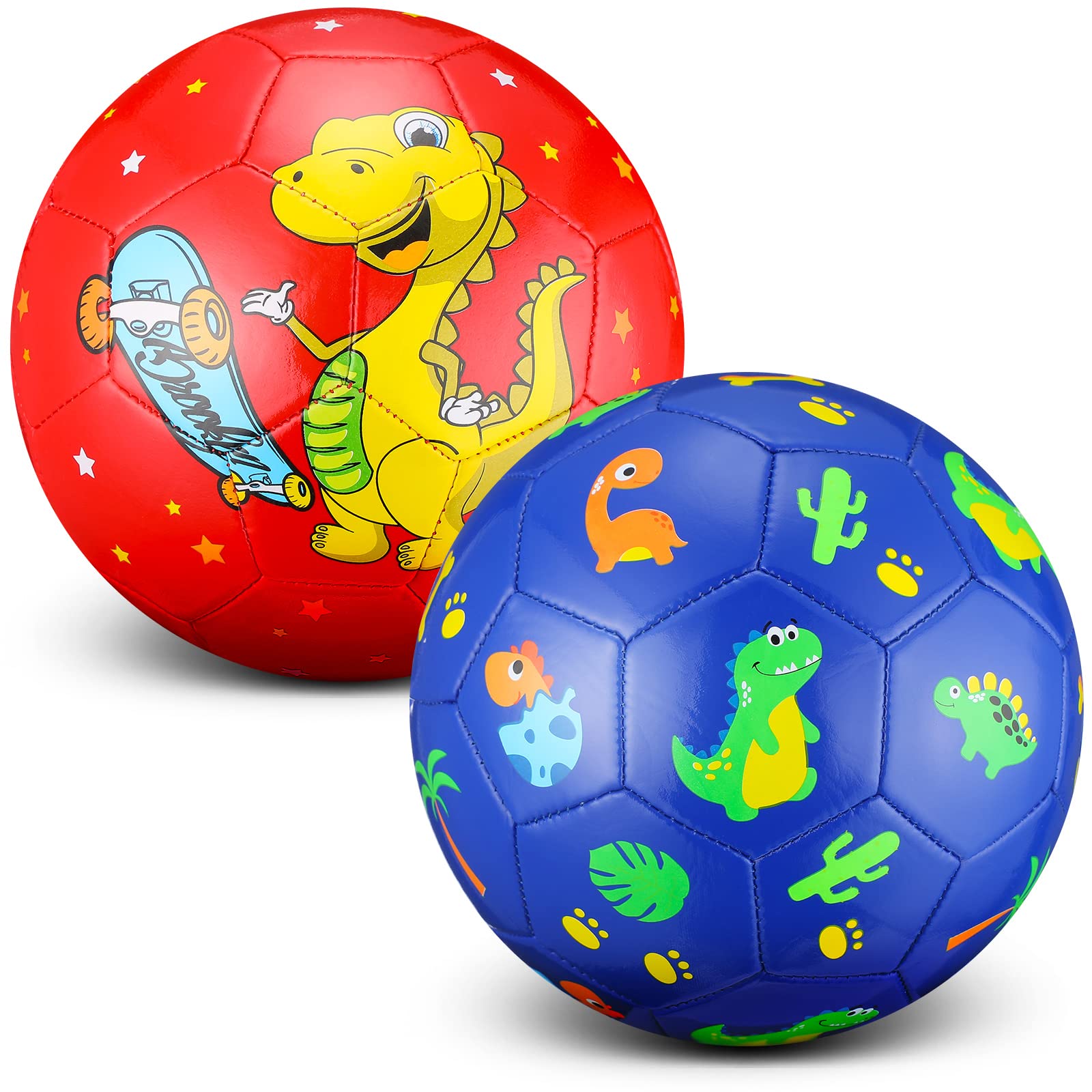 HyDren 2 Pcs Soccer Ball Size 3 for Boys Girls Cute Dinosaur Cartoon Soccer Toy Soft Durable Sports Soccer for Outdoor Indoor Game with Pump Christmas Back to School Gift (Dinosaur)