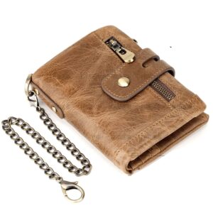 Alkenred Vintage Small Women's wallet RFID Blocking Chain ladies purse leather (brown)