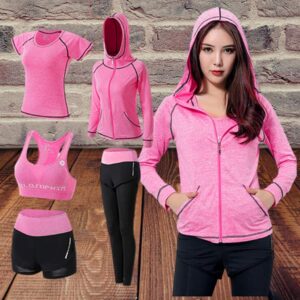 HGps8w 5pcs Workout Sets Outfits for Women, Women's Athletic Sport Yoga Gym Fitness Exercise Clothes Jogging Tracksuits