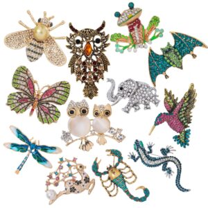 meedoz 12 pieces animal brooches for women, crystal rhinestone animal lapel brooch pin set for daily decoration (multicolor - 12pcs)