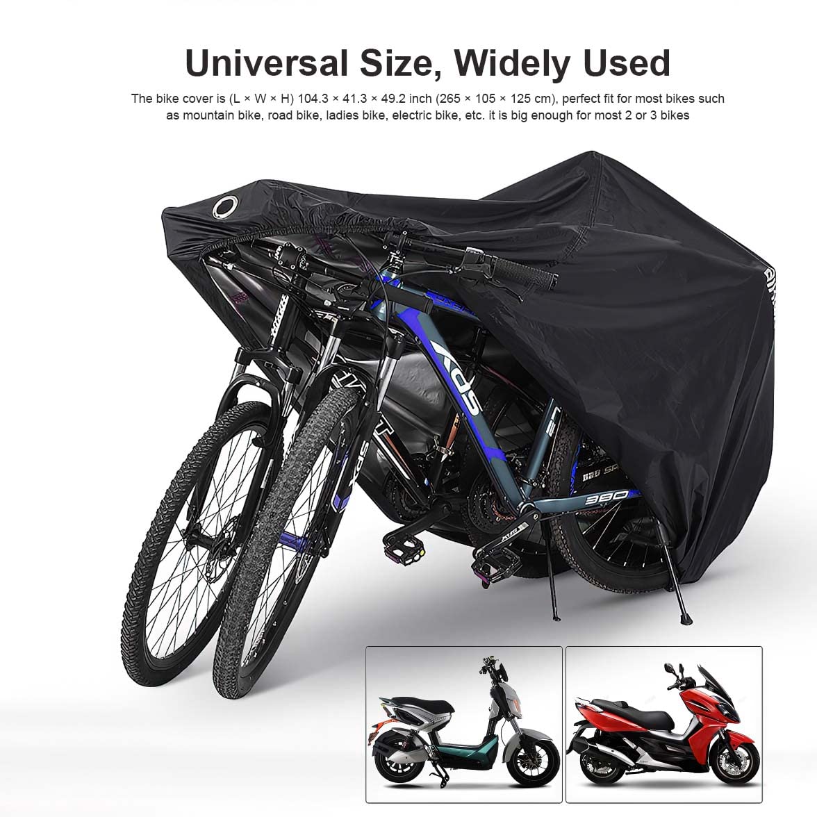 Bike Cover for 2 or 3 Bikes, Bicycle Cover Outdoor Storage Waterproof Rain Sun UV Dust Wind Proof with Lock Hole for city Mountain Road Electric Bike Heavy Duty Bikes Black