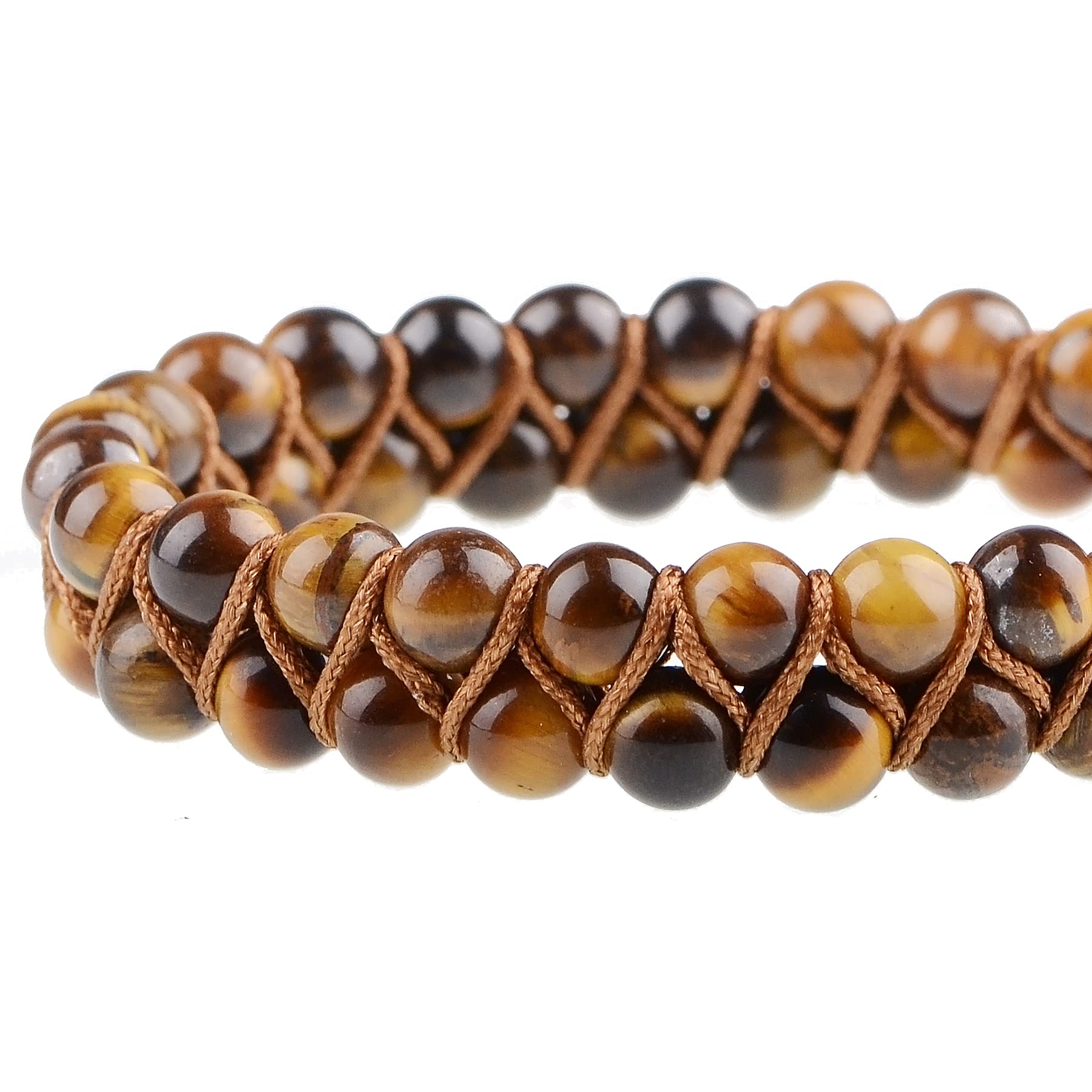 MASSIVE BEADS Natural Chakra Healing Power Crystals Macrame Bracelet Yoga Double Layer Stone Beads Gemstone Meditation Relax Anxiety Bangle for Unisex Women Men (Yellow Tiger Eye, 6mm)