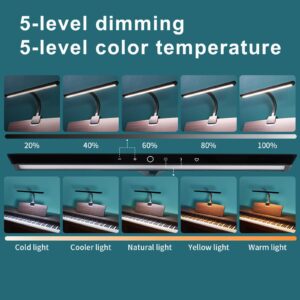 AETEE Piano Lights for Digital Piano and Grand Piano Professional Led Clip lamp Piano Lamps for Sheet Music Eye-Care 5 Levels Color Temperatures 5 Levels Dimming