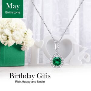 Ursilver Emerald Necklace for Women - S925 Sterling Silver Birthstone Necklace 2CT Emerald Necklace May Birthday Gifts May Birthstone Necklace May Birthstone Jewelry Mothers Day Gifts for Women