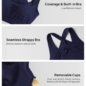 MOVINOW Sports Bra Seamless Medium Impact Longline Sports Bras for Women Yoga Bra Workout Removable Cups 3 Pack M