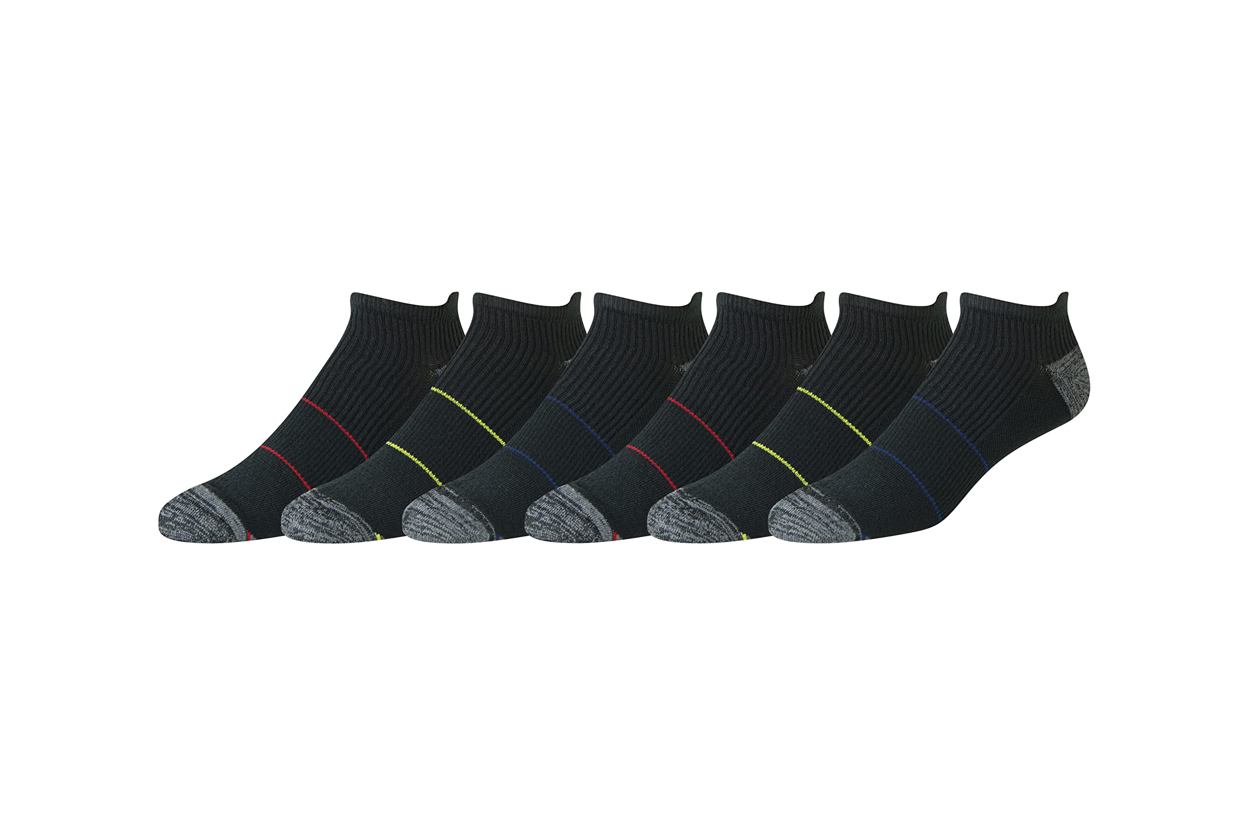 Amazon Essentials Men's Performance Zone Cushion Athletic Tab Socks, 6 Pairs, Black, 12-14