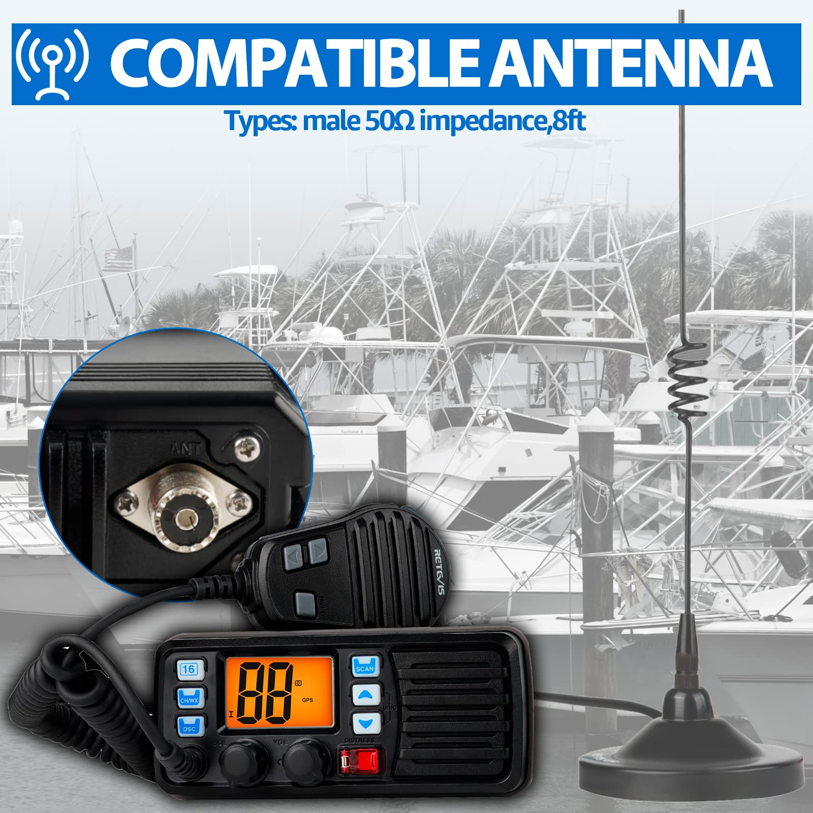 Retevis RM20 Marine VHF Radios for Boats, Marine Band Radio, Built in GPS, DSC, IP67 Waterproof, NOAA Weather, Fixed Mount Ship to Shore Radio for Boats(Black)