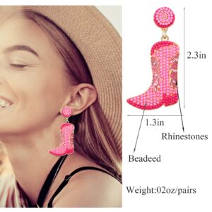 Beaded Cowboy Boot Earring Western Cowgirl Boots Earrings for Women Boho Shoes Dangle Drop Earrings Y2k Jewelry Party Gift, Zinc, No Gemstone