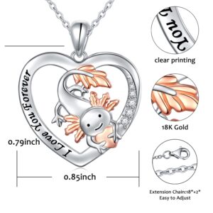 HOOHWE Axolotl Gifts 925 Sterling Silver Axolotl Pendant Necklace Heart Axolotl Jewelry for Women