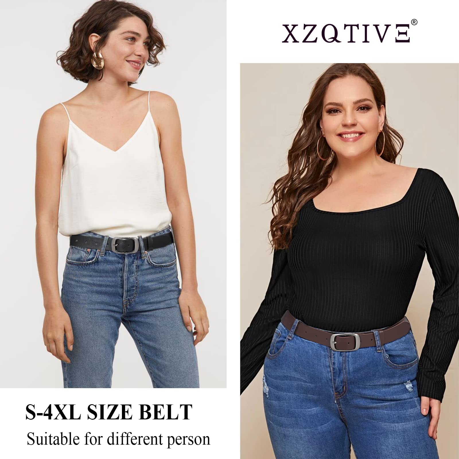 XZQTIVE 2 Pack Women Plus Size Leather Belts Fashion Cowhide Waist Belt with Solid Pin Buckle for Jeans Pants Dress