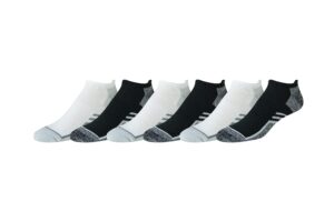 amazon essentials men's performance zone cushion athletic tab socks, 6 pairs, black/white, 6-12