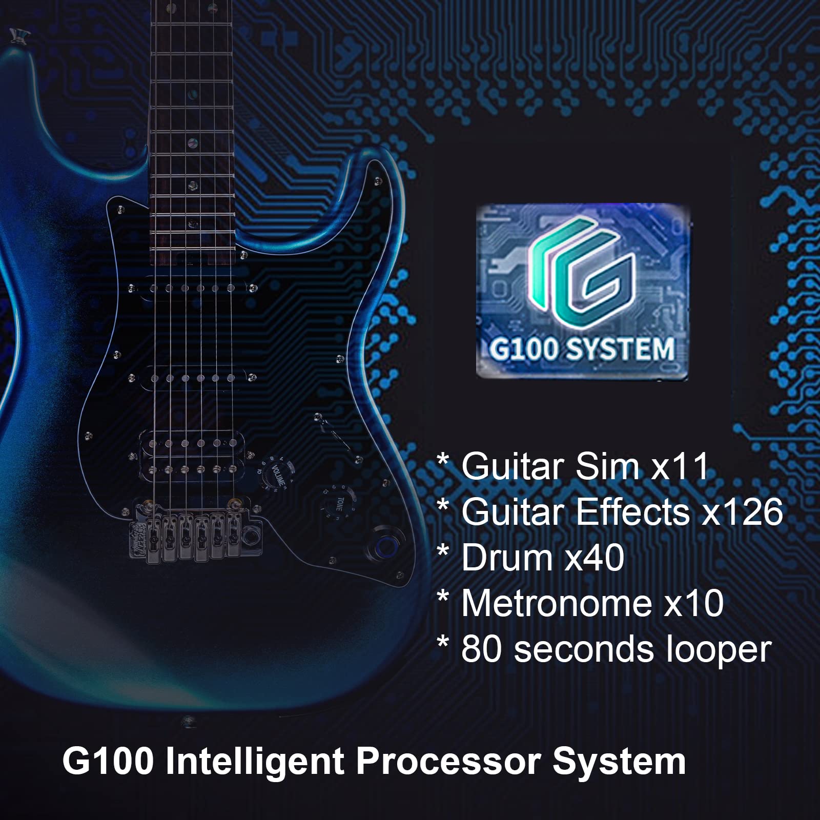 GTRS P800 Rosewood Fretboard Professional Electric Guitar Kit with Intelligent Process System Guitar Simulations Effects Drum Looper Metronome Support App Control for Recording Performance Practice