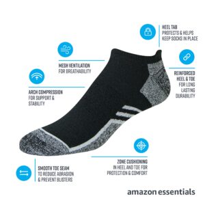 Amazon Essentials Men's Performance Zone Cushion Athletic Tab Socks, 6 Pairs, Black/White, 6-12