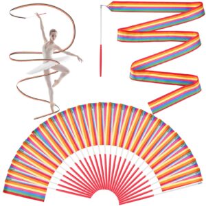 12 pack rainbow dance ribbons,6.6ft dance ribbons streamers rhythmic gymnastics ribbon twirling ribbons,baton twirling wands on sticks for kids artistic dancing,talent shows,gymnastics party favors