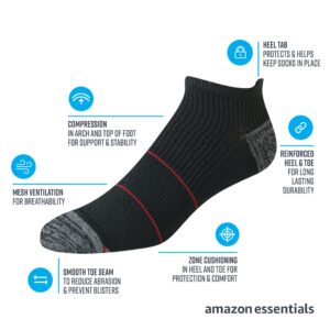 Amazon Essentials Men's Performance Zone Cushion Athletic Tab Socks, 6 Pairs, Black, 12-14