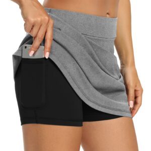 LouKeith Tennis Skirts for Women Golf Athletic Activewear Skorts Mini Summer Workout Running Shorts with Pockets Light Gray S