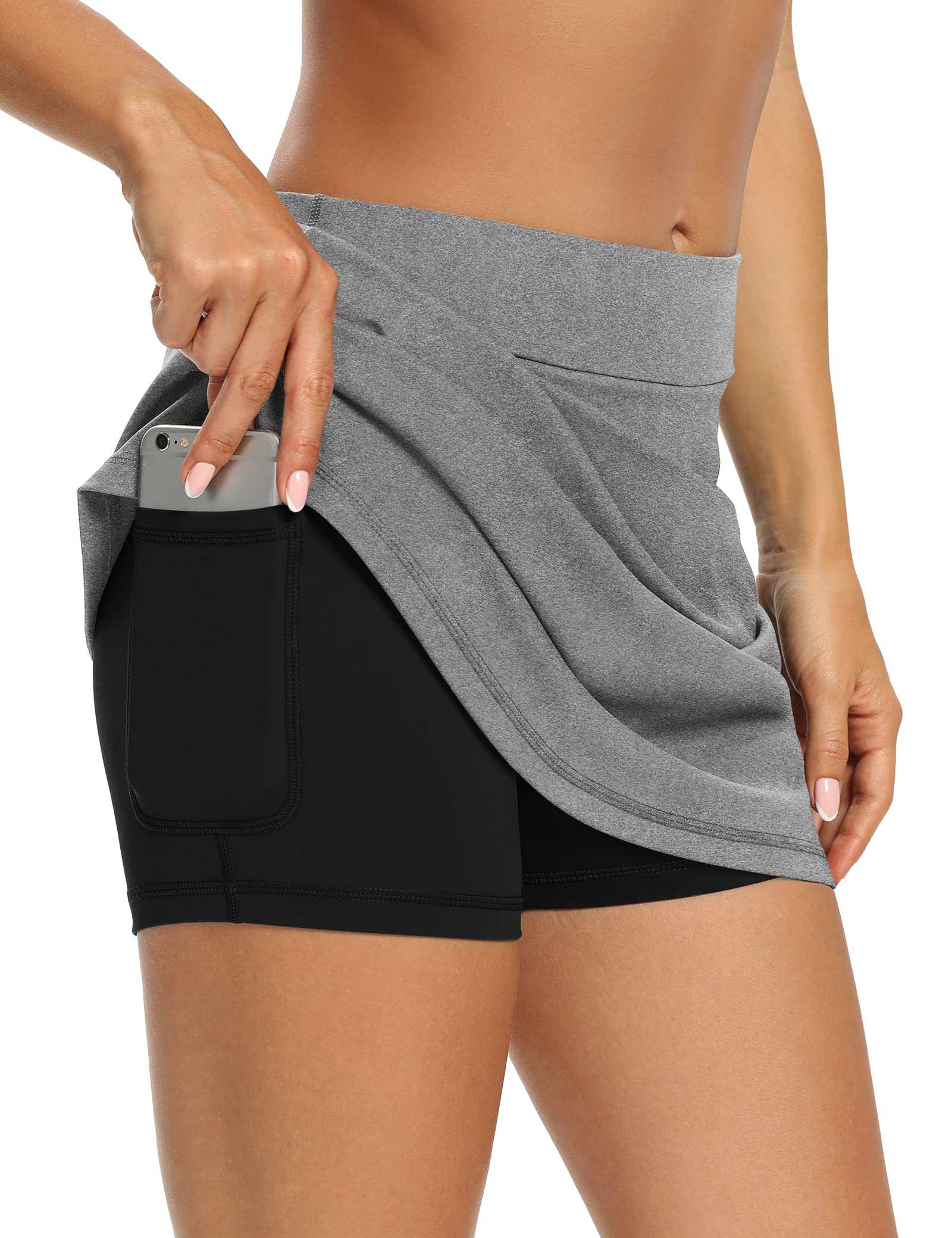 LouKeith Tennis Skirts for Women Golf Athletic Activewear Skorts Mini Summer Workout Running Shorts with Pockets Light Gray S