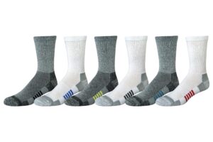 amazon essentials men's performance cotton cushioned breathable athletic crew sports socks, 6 pairs, grey/white, 12-14