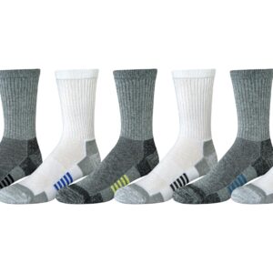 Amazon Essentials Men's Performance Cotton Cushioned Breathable Athletic Crew Sports Socks, 6 Pairs, Grey/White, 12-14